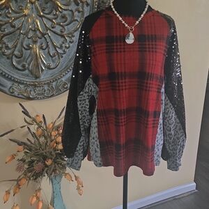 Plaid Red and Black Women's Sweater